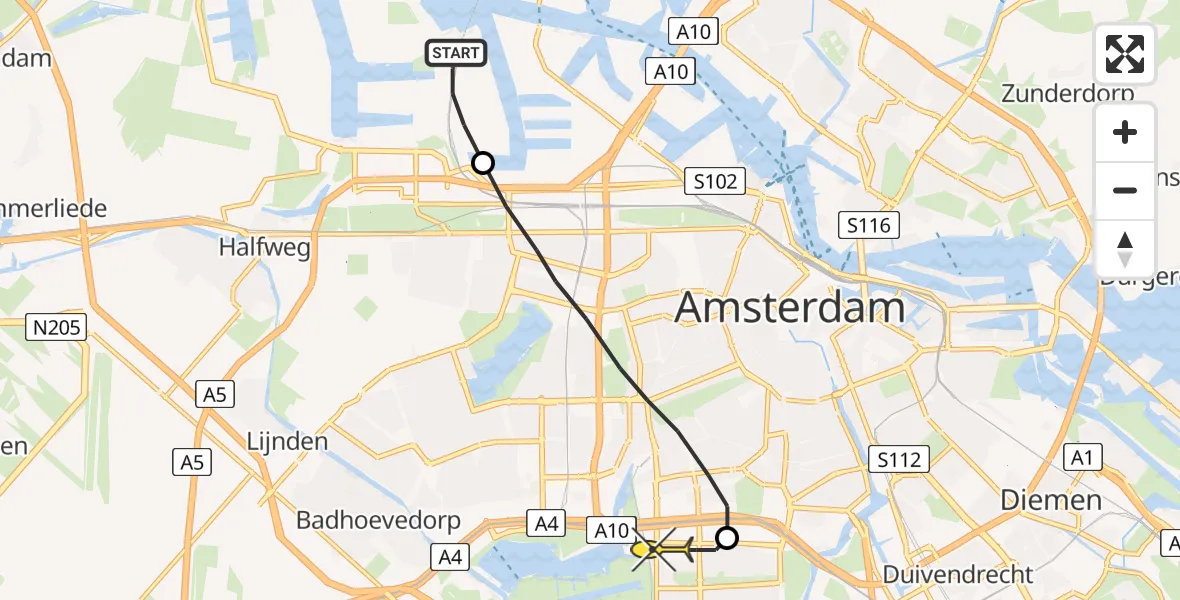 Routekaart van de vlucht: Lifeliner 1 naar VU Medisch Centrum Amsterdam