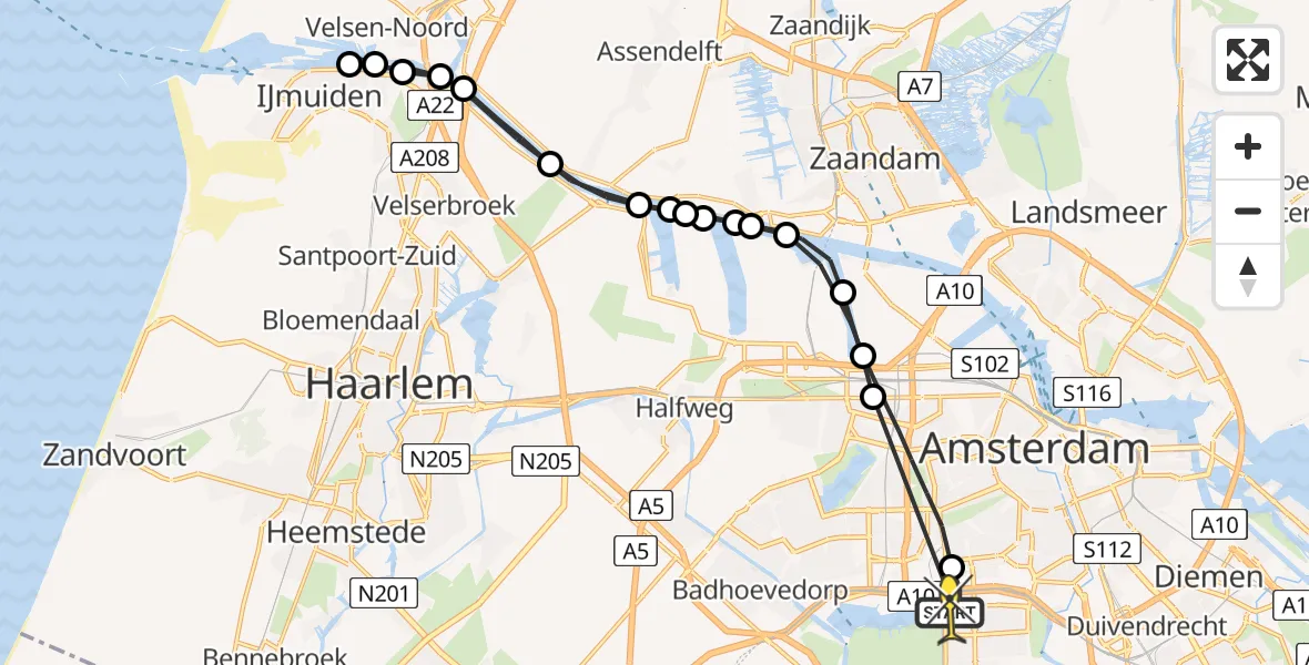 Routekaart van de vlucht: Lifeliner 1 naar VU Medisch Centrum Amsterdam