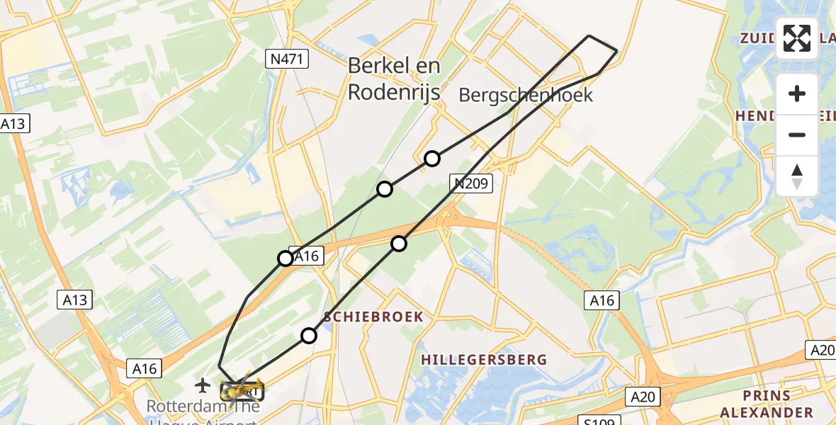 Vluchtroute Traumahelikopter Rotterdam The Hague Airport - Rotterdam The Hague Airport, 10 mei 2023, 16:59