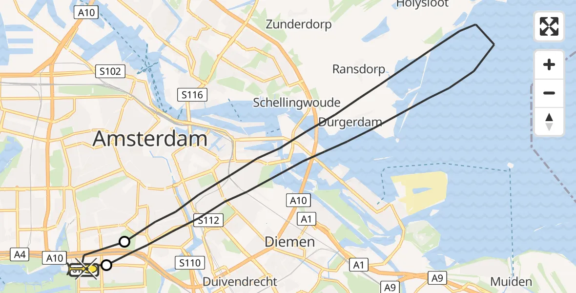 Routekaart van de vlucht: Lifeliner 1 naar VU Medisch Centrum Amsterdam