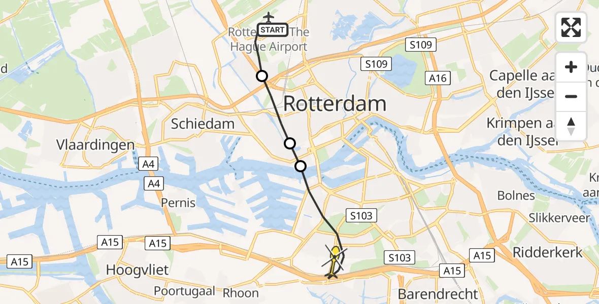 Routekaart van de vlucht: Lifeliner 2 naar Rotterdam