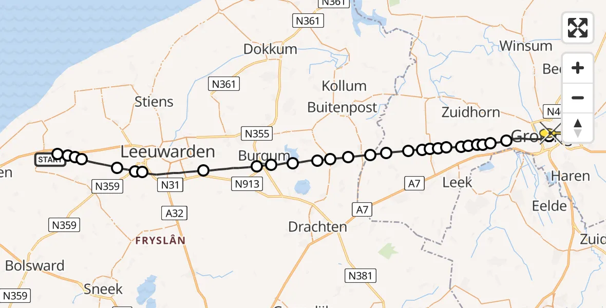 Routekaart van de vlucht: Lifeliner 4 naar Universitair Medisch Centrum Groningen