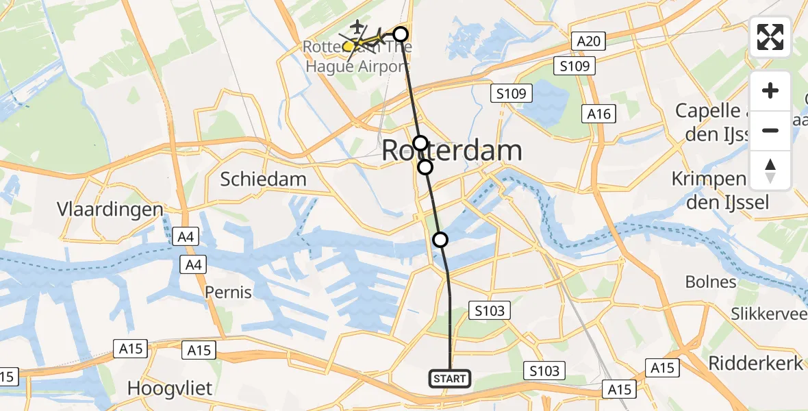 Routekaart van de vlucht: Lifeliner 2 naar Rotterdam The Hague Airport