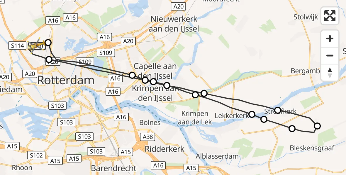 Vluchtroute Traumahelikopter Rotterdam The Hague Airport - Rotterdam The Hague Airport, 10 mei 2023, 17:56
