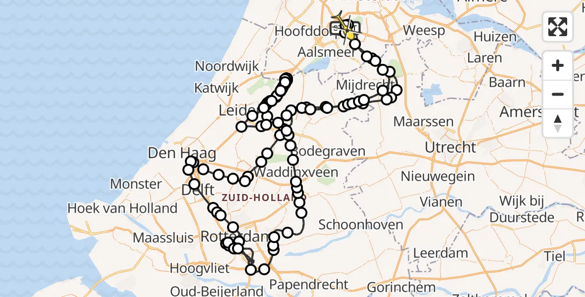 Routekaart van de vlucht: Politieheli naar Schiphol