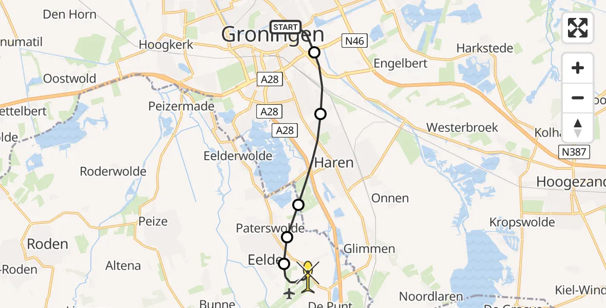 Routekaart van de vlucht: Lifeliner 4 naar Groningen Airport Eelde