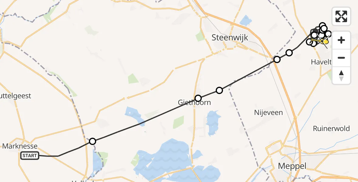 Routekaart van de vlucht: Politieheli naar Havelte