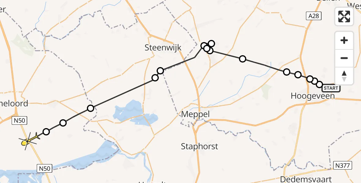 Routekaart van de vlucht: Politiehelikopter naar Ens