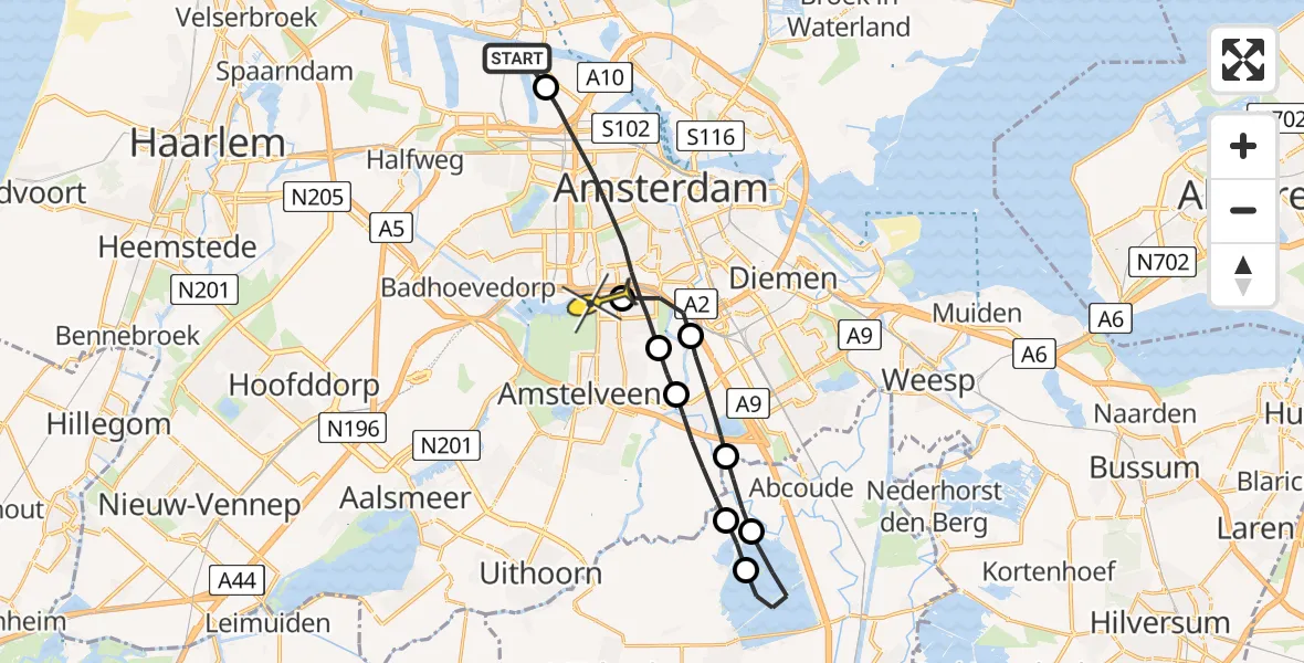 Routekaart van de vlucht: Lifeliner 1 naar VU Medisch Centrum Amsterdam