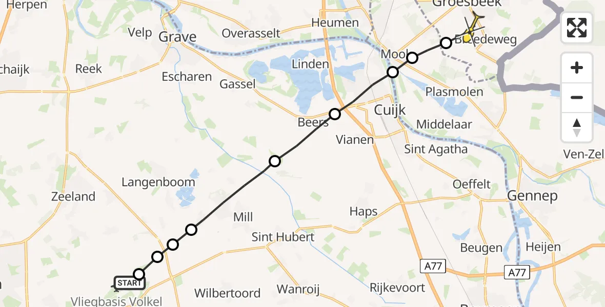 Routekaart van de vlucht: Lifeliner 3 naar Groesbeek