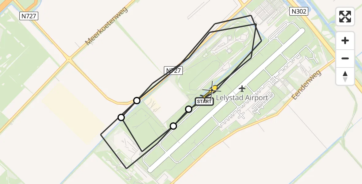 Vluchtroute Traumahelikopter van Lelystad Airport naar Lelystad Airport