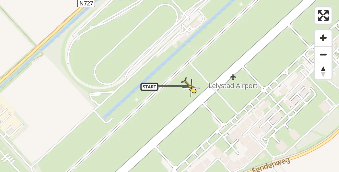 Vluchtroute Traumahelikopter van Lelystad Airport naar Lelystad Airport