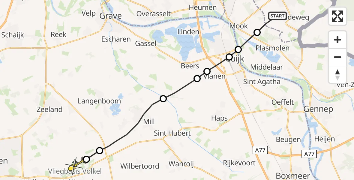 Routekaart van de vlucht: Lifeliner 3 naar Vliegbasis Volkel