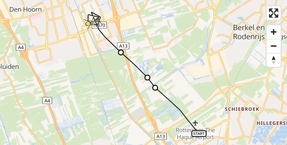 Routekaart van de vlucht: Lifeliner 2 naar Delft