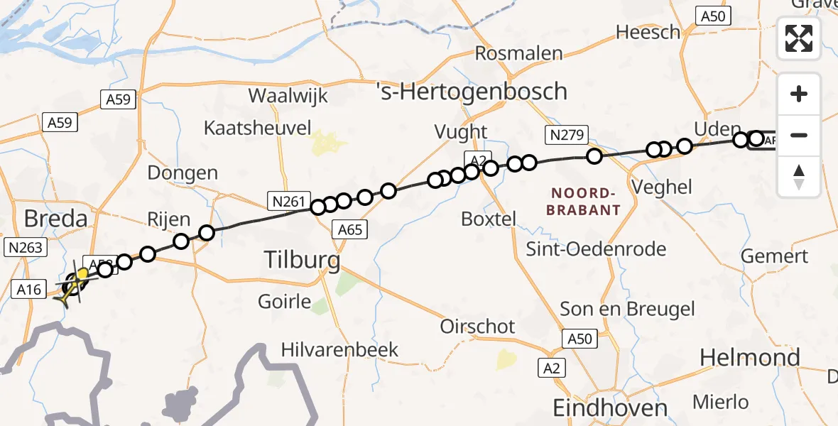 Routekaart van de vlucht: Lifeliner 3 naar Ulvenhout