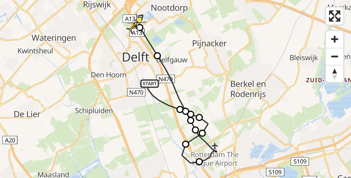 Routekaart van de vlucht: Lifeliner 2 naar Den Haag