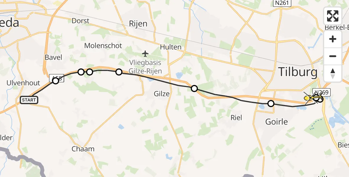 Routekaart van de vlucht: Lifeliner 3 naar Tilburg