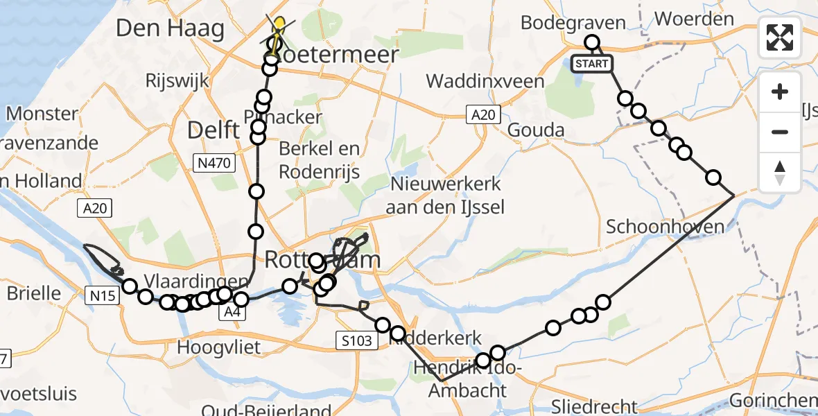 Routekaart van de vlucht: Politieheli naar Leidschendam