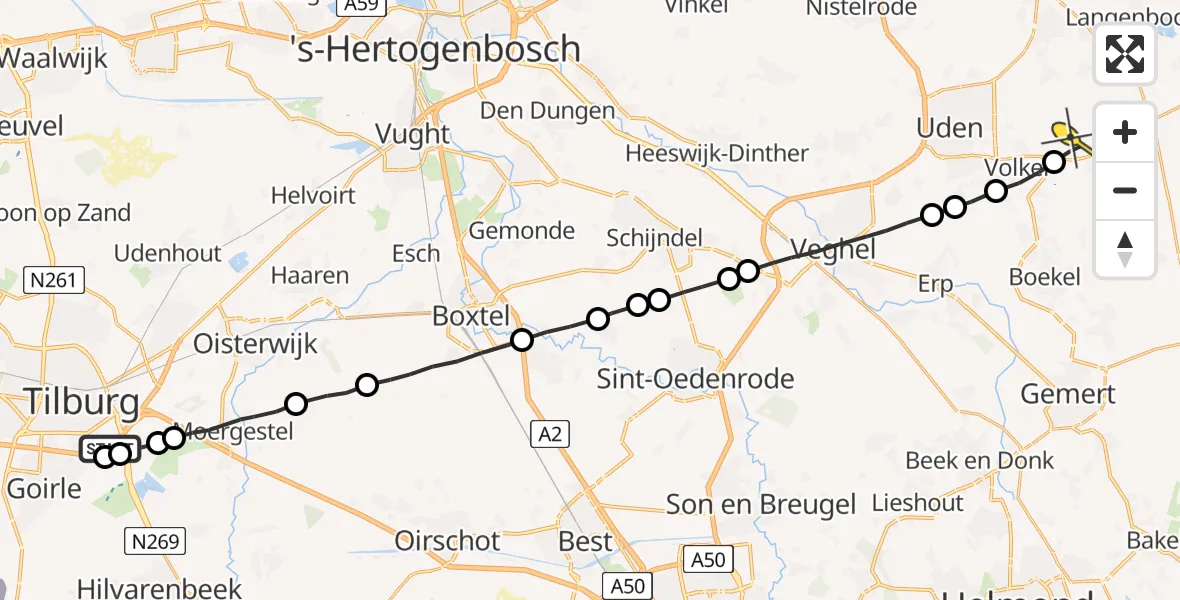 Routekaart van de vlucht: Lifeliner 3 naar Vliegbasis Volkel