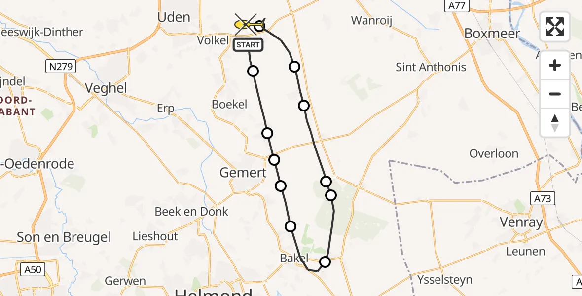 Routekaart van de vlucht: Lifeliner 3 naar Vliegbasis Volkel