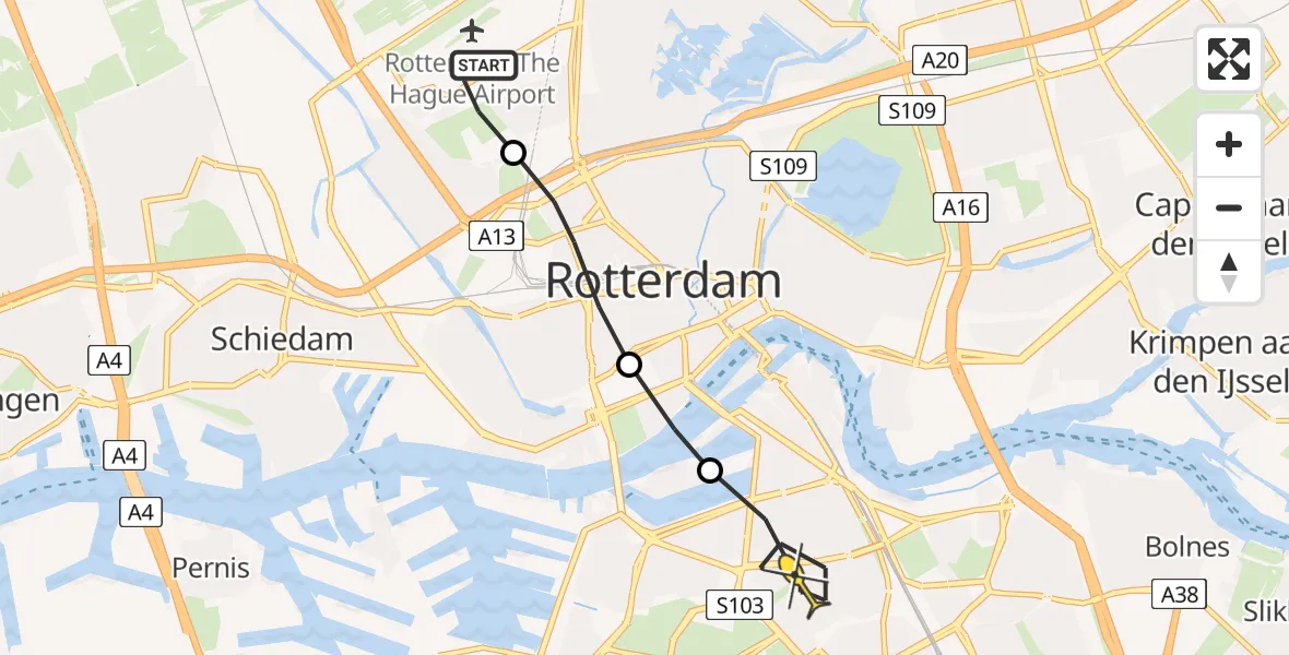 Routekaart van de vlucht: Lifeliner 2 naar Rotterdam