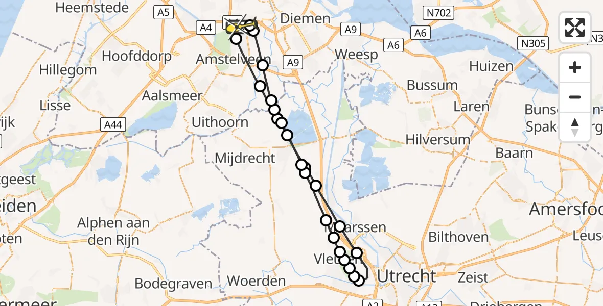 Routekaart van de vlucht: Lifeliner 1 naar VU Medisch Centrum Amsterdam