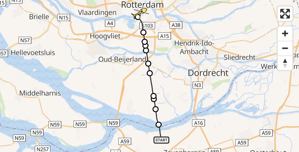 Routekaart van de vlucht: Lifeliner 2 naar Erasmus MC