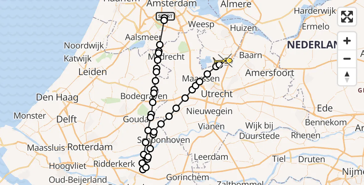 Routekaart van de vlucht: Lifeliner 1 naar Vliegveld Hilversum