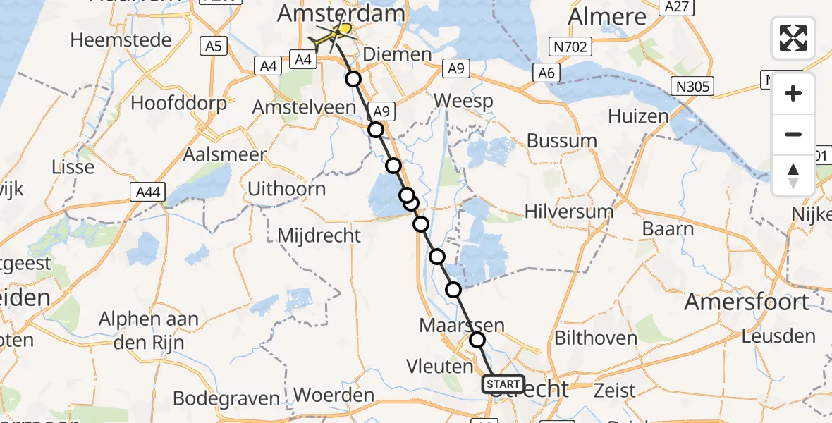 Routekaart van de vlucht: Lifeliner 1 naar Amsterdam