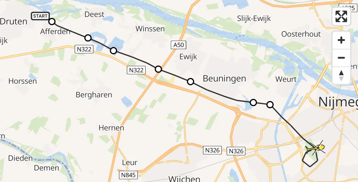 Routekaart van de vlucht: Lifeliner 3 naar Nijmegen