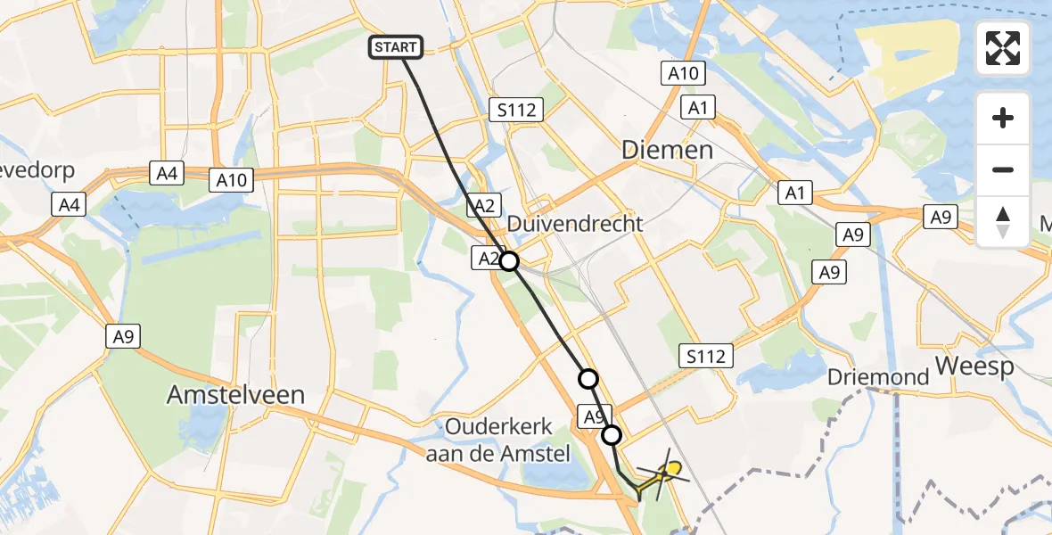 Routekaart van de vlucht: Lifeliner 1 naar Academisch Medisch Centrum (AMC)