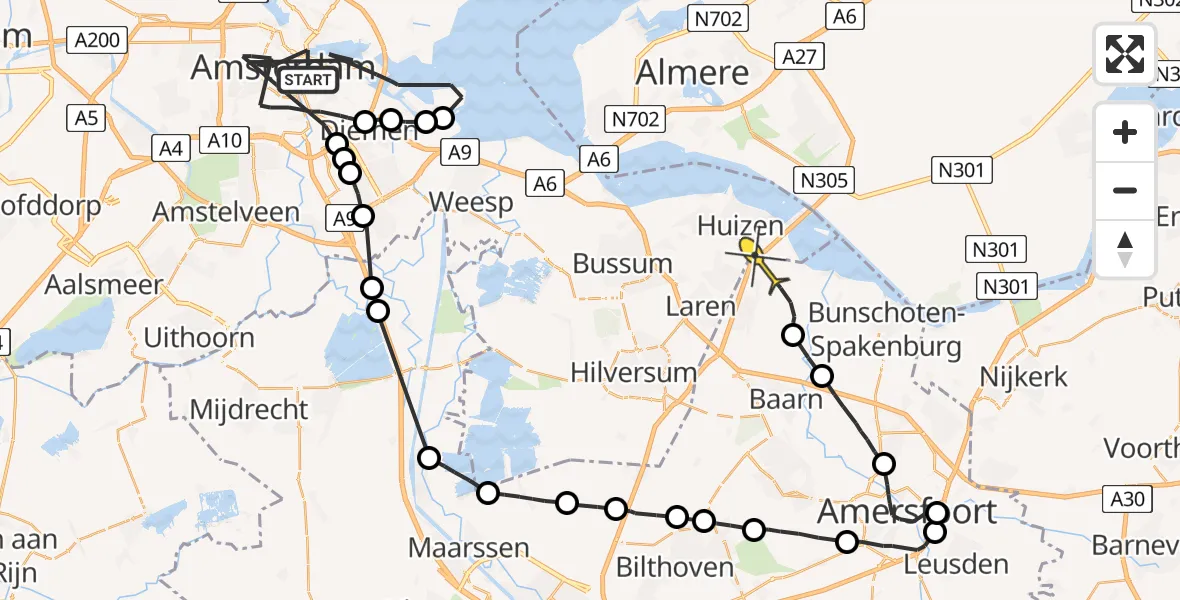 Routekaart van de vlucht: Politieheli naar Eemnes