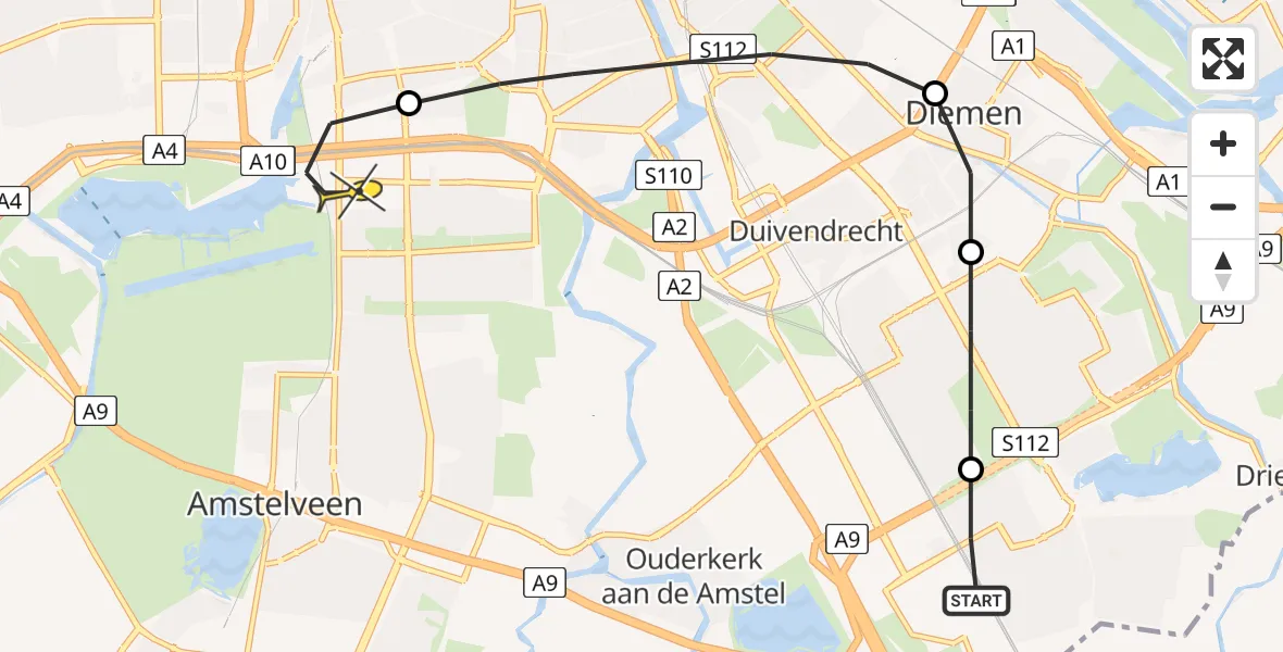 Routekaart van de vlucht: Lifeliner 1 naar VU Medisch Centrum Amsterdam