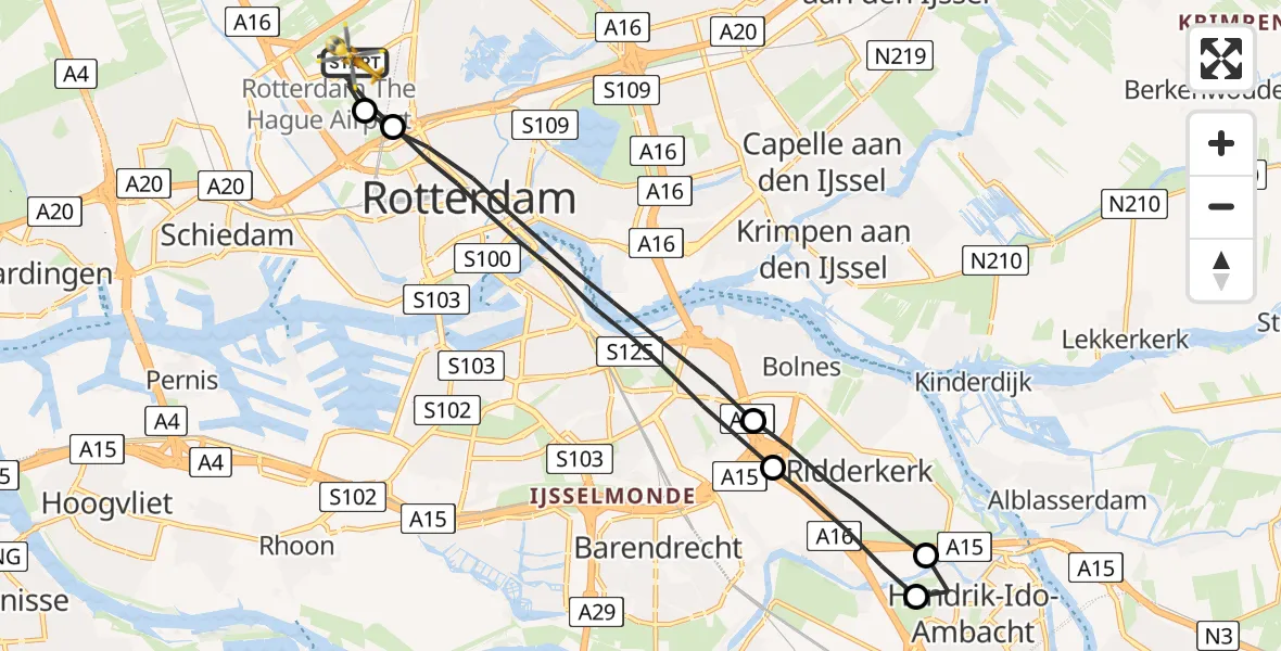 Vluchtroute Traumahelikopter Rotterdam The Hague Airport - Rotterdam The Hague Airport, 11 mei 2023, 19:10