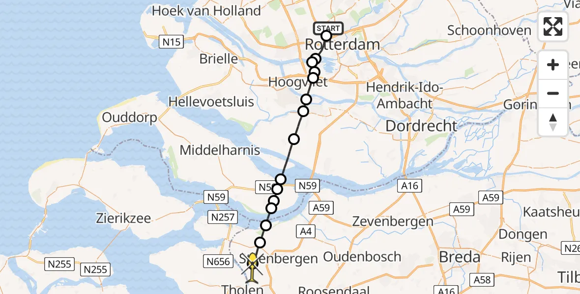Routekaart van de vlucht: Lifeliner 2 naar Nieuw-Vossemeer