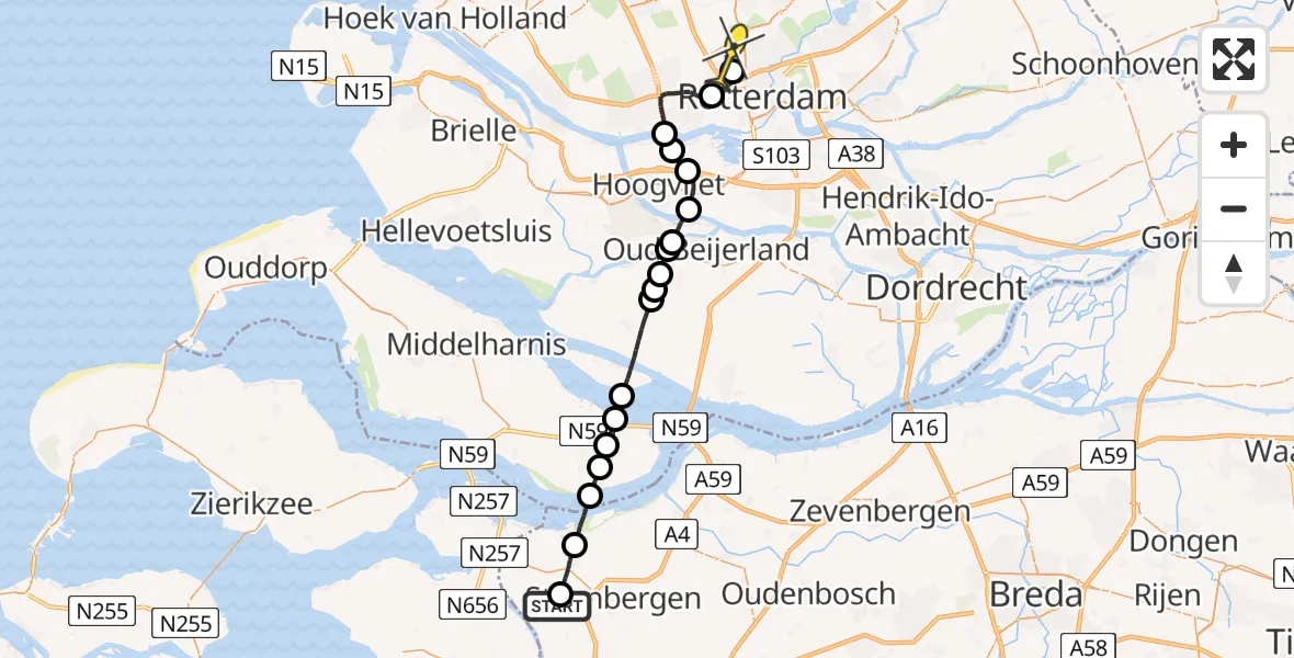 Routekaart van de vlucht: Lifeliner 2 naar Rotterdam The Hague Airport