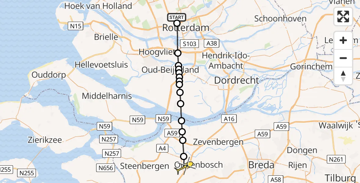 Routekaart van de vlucht: Lifeliner 2 naar Oud Gastel