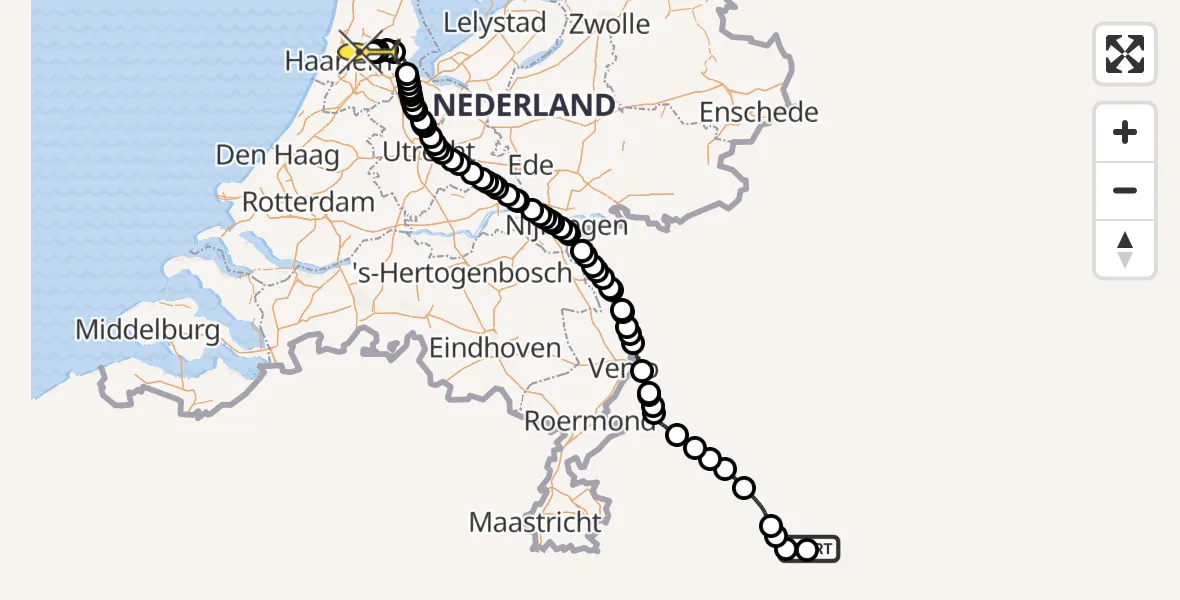 Routekaart van de vlucht: Traumaheli naar Amsterdam Heliport