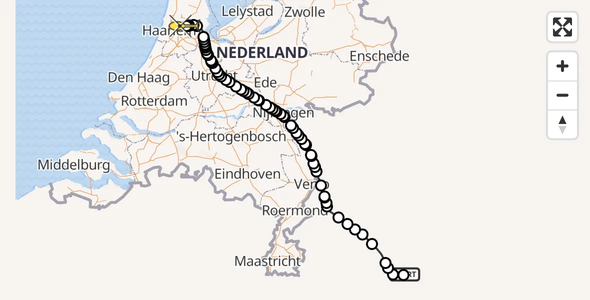 Routekaart van de vlucht: Traumahelikopter naar Amsterdam Heliport
