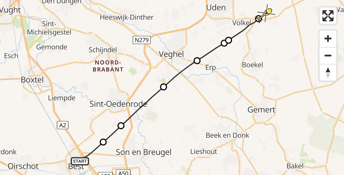 Routekaart van de vlucht: Lifeliner 3 naar Vliegbasis Volkel