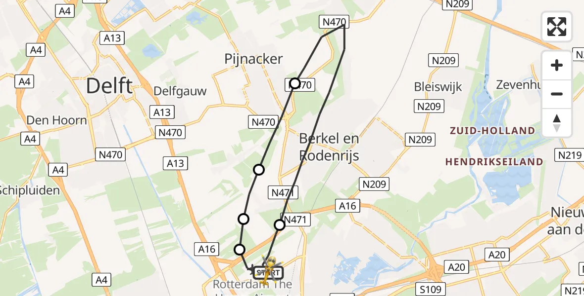 Vluchtroute Traumahelikopter Rotterdam The Hague Airport - Rotterdam The Hague Airport, 12 mei 2023, 10:56