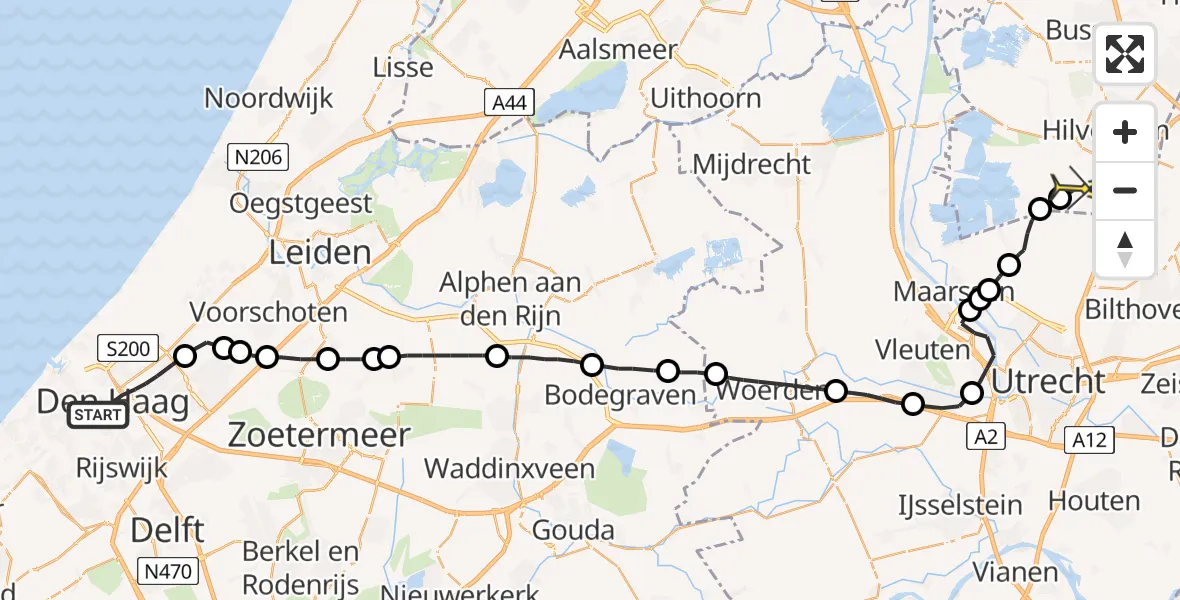 Routekaart van de vlucht: Lifeliner 1 naar Vliegveld Hilversum