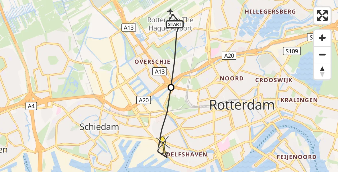 Routekaart van de vlucht: Lifeliner 2 naar Rotterdam