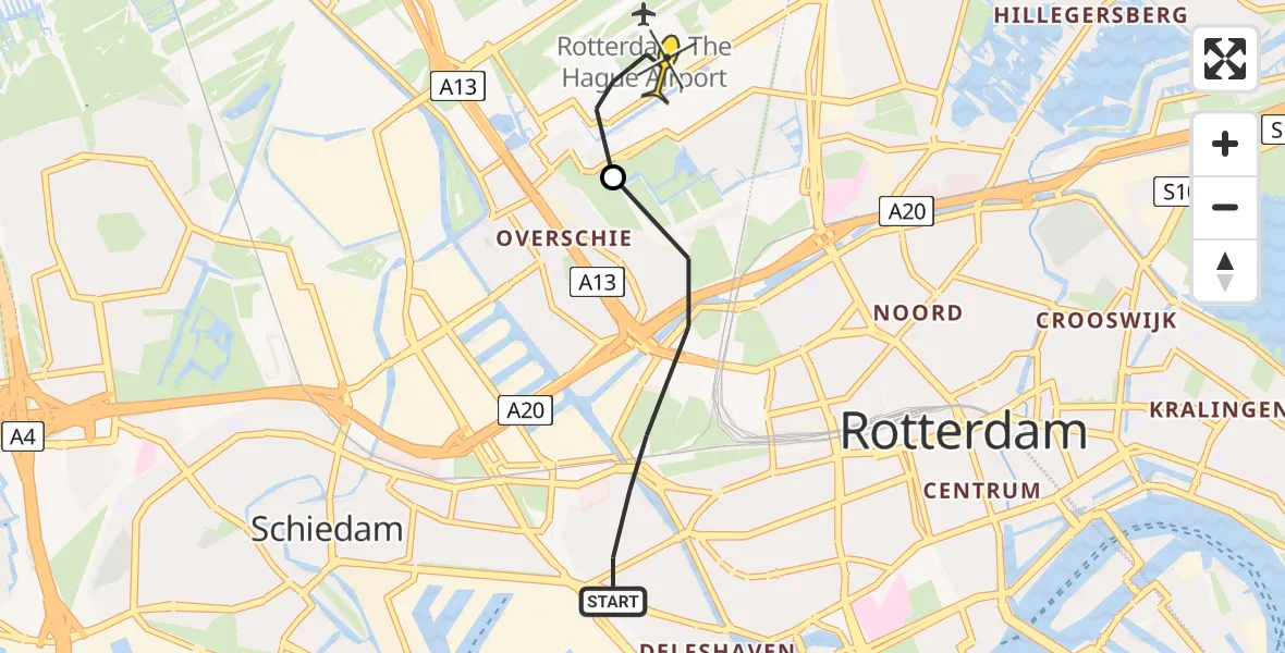 Routekaart van de vlucht: Lifeliner 2 naar Rotterdam The Hague Airport