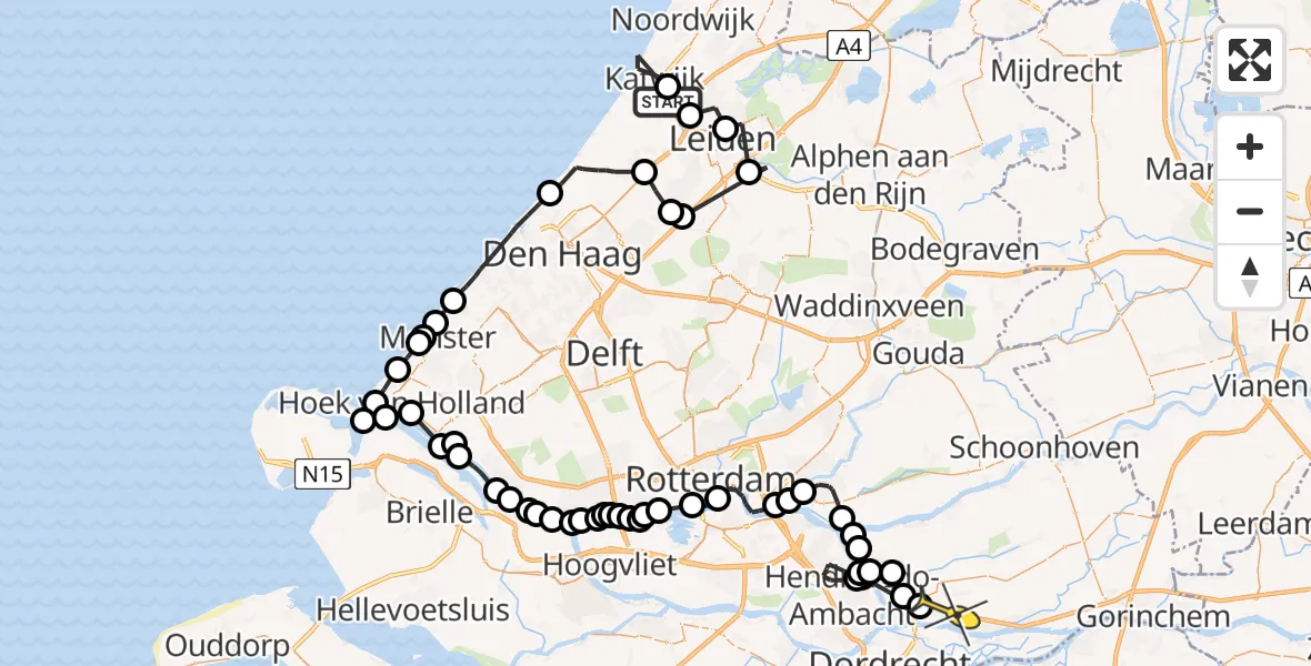 Routekaart van de vlucht: Politieheli naar Sliedrecht
