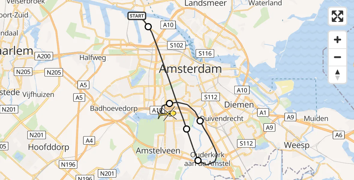 Routekaart van de vlucht: Lifeliner 1 naar VU Medisch Centrum Amsterdam