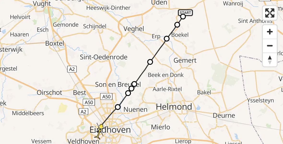 Routekaart van de vlucht: Lifeliner 3 naar Eindhoven