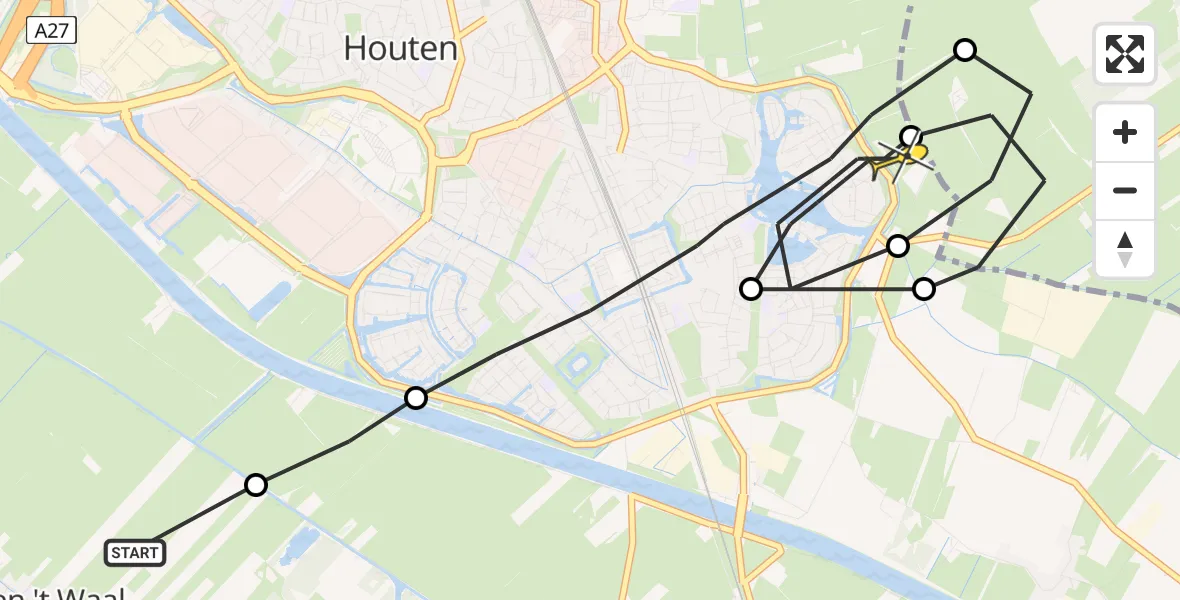 Routekaart van de vlucht: Politieheli naar Houten