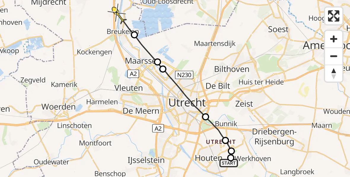 Routekaart van de vlucht: Politieheli naar Nieuwersluis