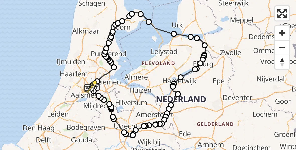 Routekaart van de vlucht: Politieheli naar Schiphol